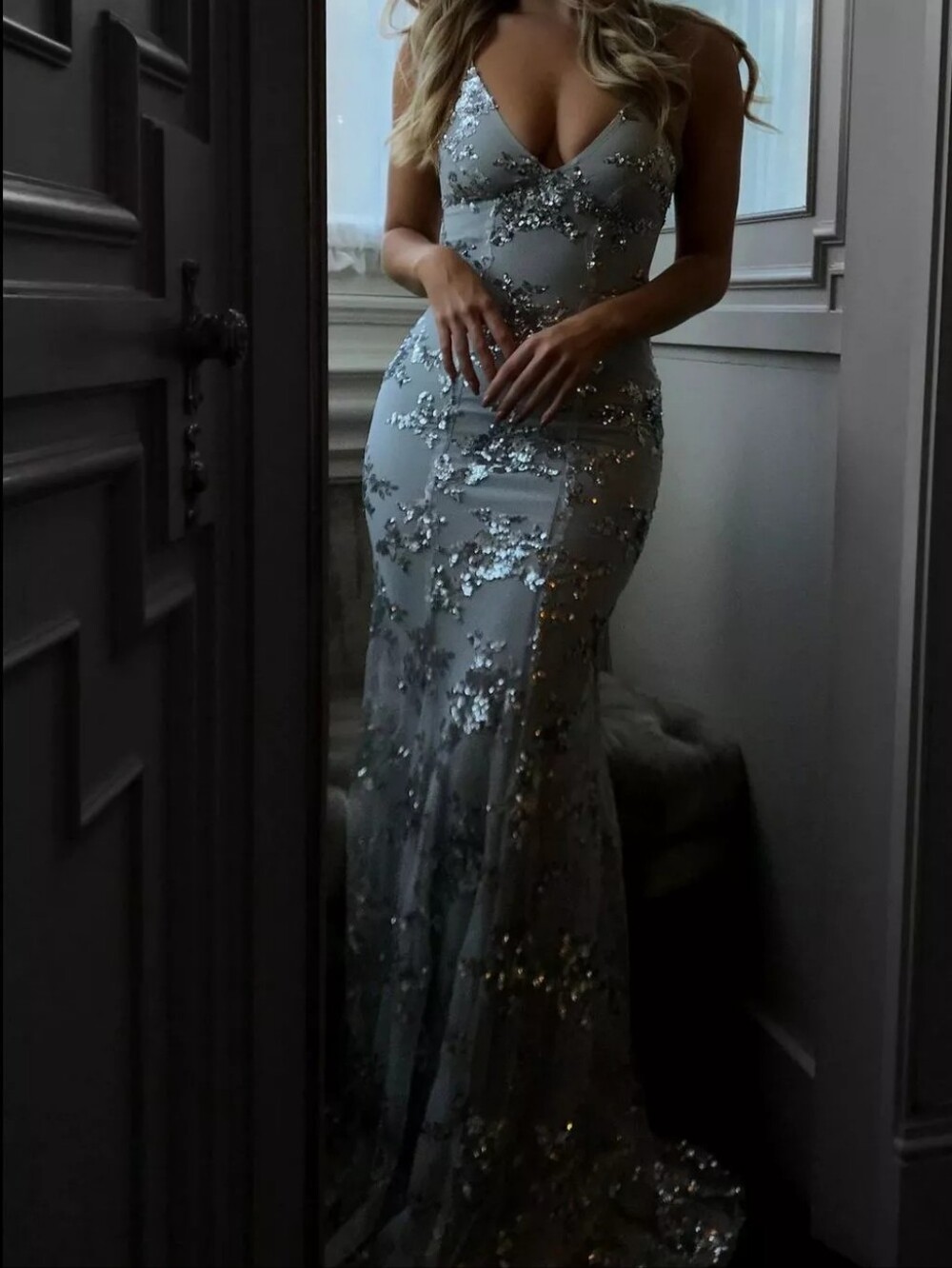 Full Size Sequin Tie Back V-Neck Maxi Dress Plus Size